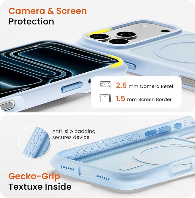 ORNARTO Magnetic for iPhone 17 Pro Max Case, 20FT Military-Grade Drop Protection, Compatible with MagSafe, Slim Shockproof Translucent Matte Phone Case for iPhone 17 Pro Max 6.9", Baby Blue