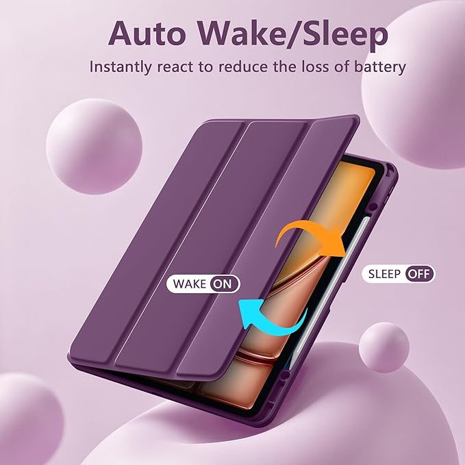 Wenlaty for iPad Air 13 Inch Case M4/M3/M2 (2026/2025/2024) with Pencil Holder, Slim Trifold Stand Protective Cover for iPad Air 13 Case with Clear Transparent Back, Auto Wake/Sleep -BerryPurple