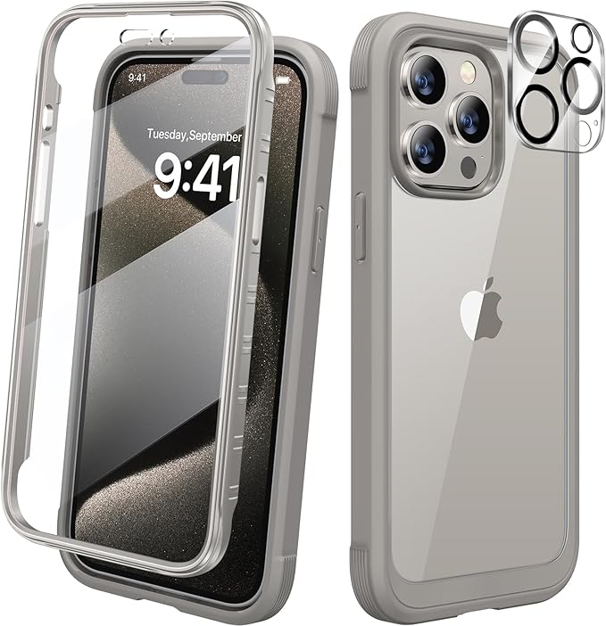 Diaclara Magnetic Designed for iPhone 15 Pro Max Case Full Body Bumper,[Compatible with MagSafe] Military Drop Proof Cover with Built-in Touch Sensitive Anti-Scratch Screen Protector,Grey Titanium
