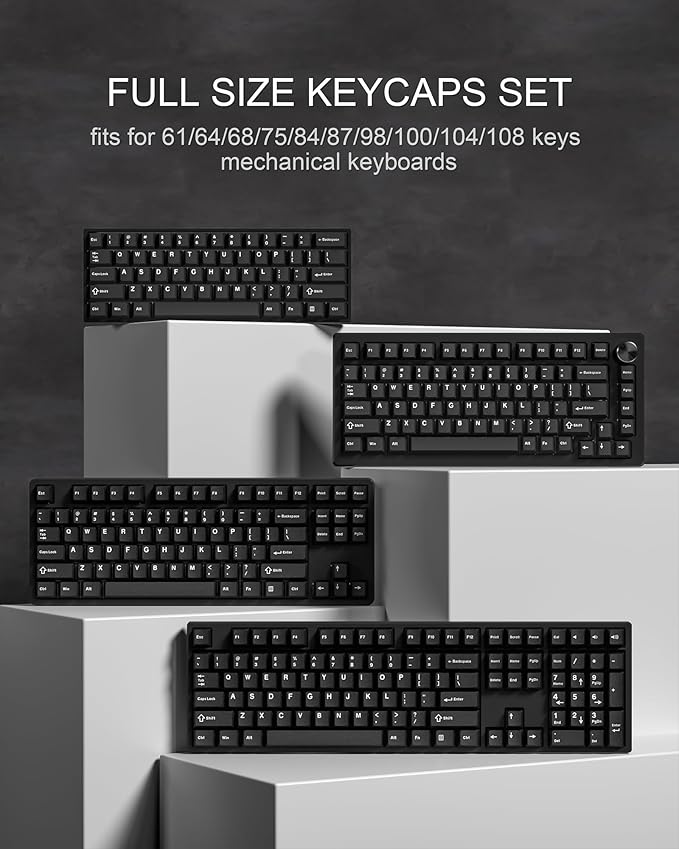 Womier Double Shot PBT Keycaps Set 138 Keys, Cherry Profile Custom Keycaps 60 65 75 100 Percent for 61/64/68/84/87/100/104/108 Retro Gaming Mechanical Keyboard, Black
