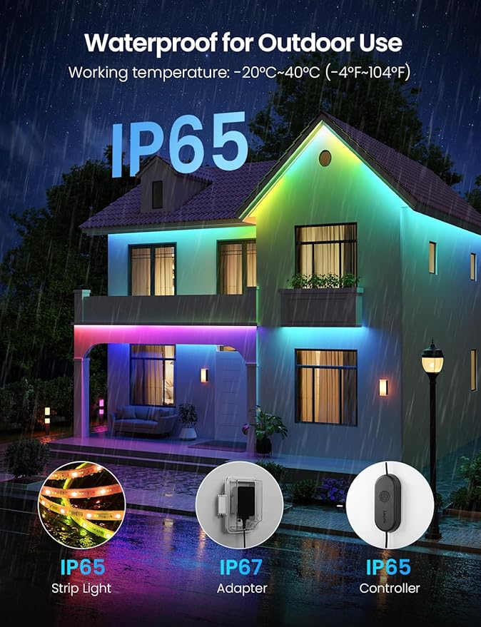 Lepro SW1 AI Smart Outdoor LED Strip Lights - 98.4ft IP65 Waterproof RGBCW Light Strips, 2700K-5700K Tunable Warm White, APP Control(No Remote), 2.4G Wi-Fi Lights for Holiday Decor, House, Porch, Eave