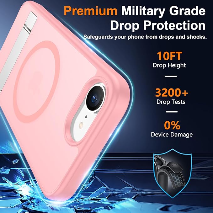 SPIDERCASE Magnetic for iPhone 17e Case for iPhone 16e Case, with [3 Stand Ways] [Military Grade Drop Protection] Invisible Stand Shockproof Slim Case for iPhone 17e/16e 6.1 inch, Light Pink