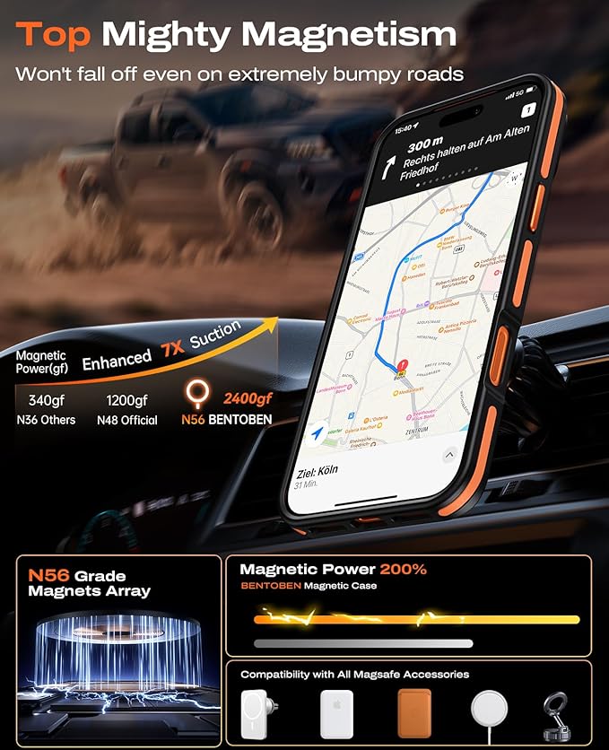 BENTOBEN Magnetic for iPhone Air Case 2025 [Compatible with Magsafe] [Military-Grade Protection] Women Men Colorful Anti-Slip Shockproof Bumper Phone Cases for iPhone 17 Air 6.5", Cosmic Orange/Black