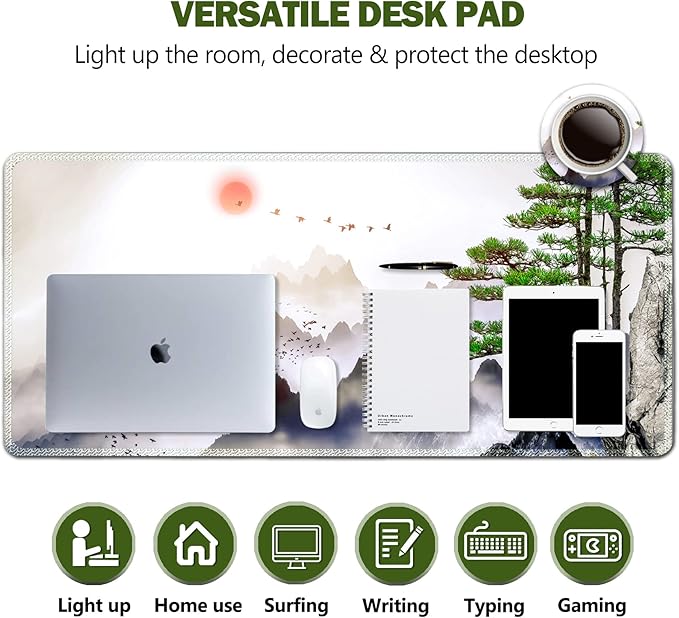 AIMSA Large Gaming Mouse Pad Extended Mouse Pad with Stitched Edge, Keyboard Mouse Mat Non-Slip Rubber Base Desk Pad 31.5x11.8 inch for Office Home Game Work, Pine Tree Mountains