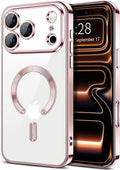 Hython Magnetic Clear for iPhone 17 Pro Max Case with Camera Lens Protector [Compatible with MagSafe] Plating Edge Slim Soft TPU Cover Protective Phone Case for iPhone 17 Pro Max 6.9", Pink