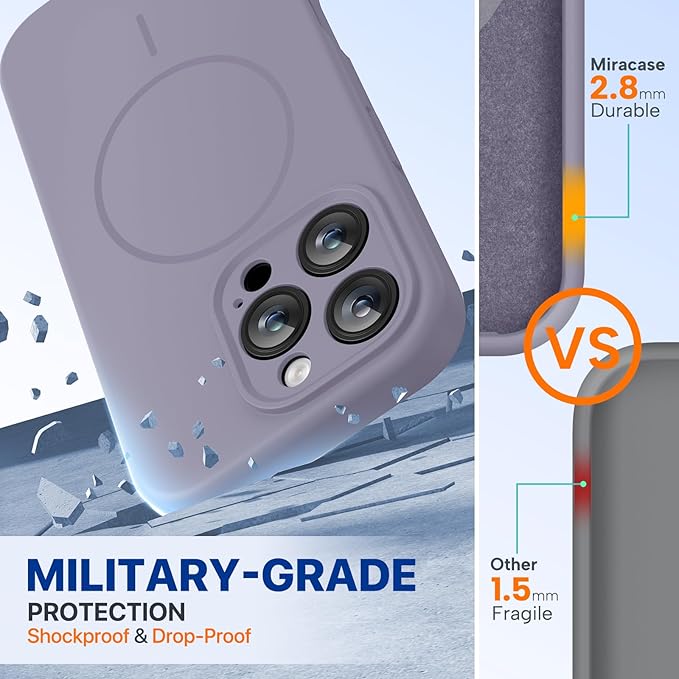 Miracase Magnetic for iPhone 16 Pro Max Case, [Soft Anti-Scratch Microfiber Lining], Compatible with MagSafe, Liquid Silicone Case Shockproof Drop Protection Phone Case for 16 ProMax,Lavender Gray