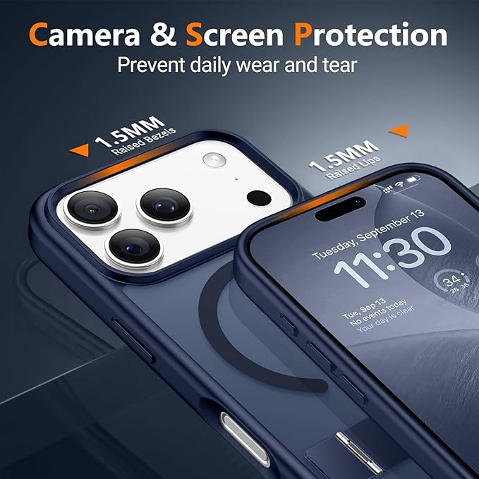 SPIDERCASE Magnetic for iPhone 17 Pro Max Case,with [3 Stand Ways] [Military Grade Drop Protection] with Invisible Stand Shockproof Slim Case for iPhone 17 Pro Max 6.9",Blue