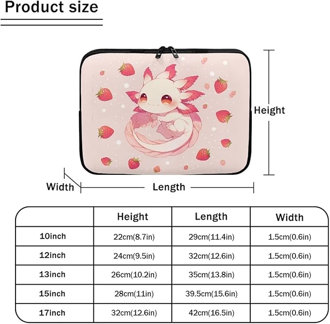 Cute Axolotl Laptop Sleeve Women Strawberry Lap Top Case for Teen Girls 13inch Computer Sleeve Slim Laptop Protector with Multiple Uses Laptop Carrying Case Pink Briefcase