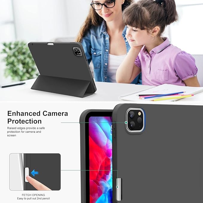 KENKE for iPad Pro 11 Inch Case 4th/3rd/2nd/1st Generation 2022/2021/2020/2018 Magnetic Attachment 2nd Pencil with Right Side Pencil Holder Soft Slim PU Cover Auto Wake/Sleep (Black)