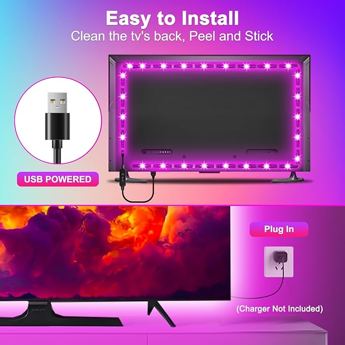 Daymeet TV Led Lights, Led Lights for Backlight for 32-60 inch, 9.8ft TV Light Strip,RGB Color Changing Light with Remote Music Sync Bluetooth APP Control USB Powered