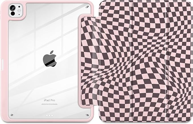 Case for iPad Pro 13 inch (M5) 2025 (M4) 2024 Release with Pencil Holder - Aesthetic Cute Design Trifold Cover with Soft TPU Bumper Clear Back Auto Sleep/Wake for Girls Women, Abstract lattice