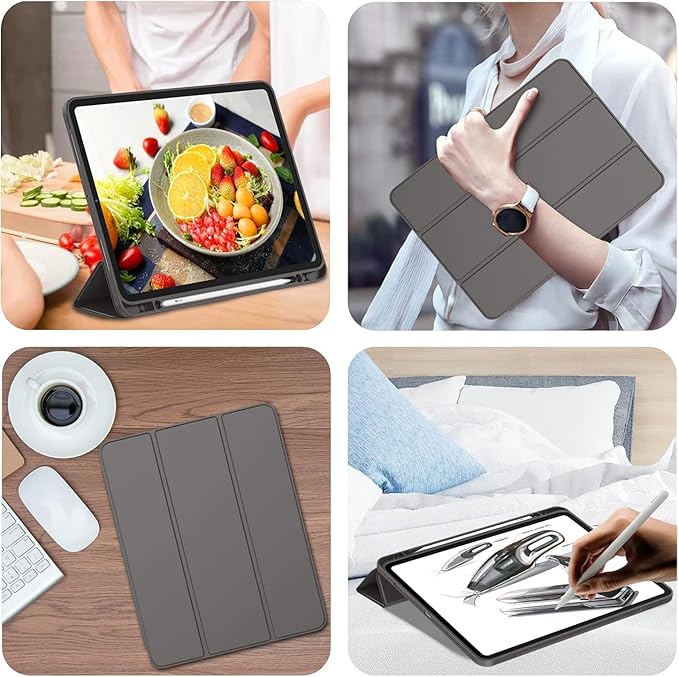 iMieet Case for iPad Pro 11 Inch (M5) 2025 /(M4) 2024 5th Gen, Trifold Stand Smart Cover with Pencil Holder and Soft TPU Back, Auto Wake/Sleep (Space Gray)