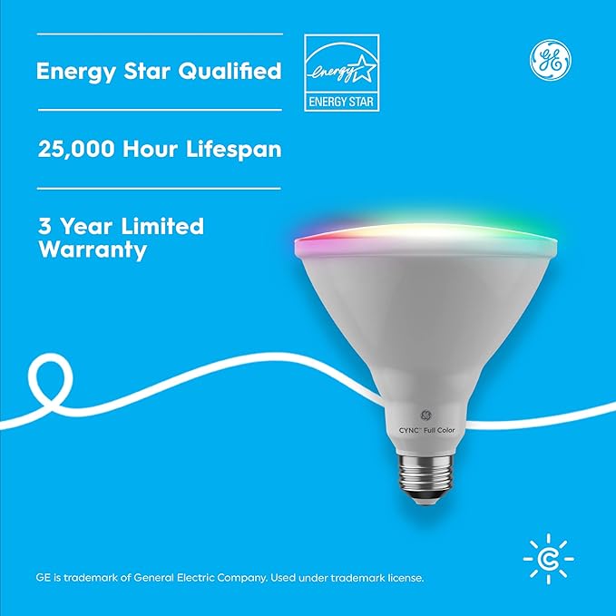 GE Lighting CYNC Smart LED Light Bulb, Color Changing Lights, Bluetooth and Wi-Fi Lights, Works with Alexa and Google Home, PAR38 Outdoor Floodlight (1 Pack)
