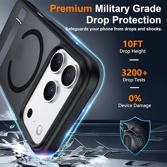 SPIDERCASE Magnetic for iPhone 17 Pro Max Case,with [3 Stand Ways] [Military Grade Drop Protection] with Invisible Stand Shockproof Slim Case for iPhone 17 Pro Max 6.9", Black