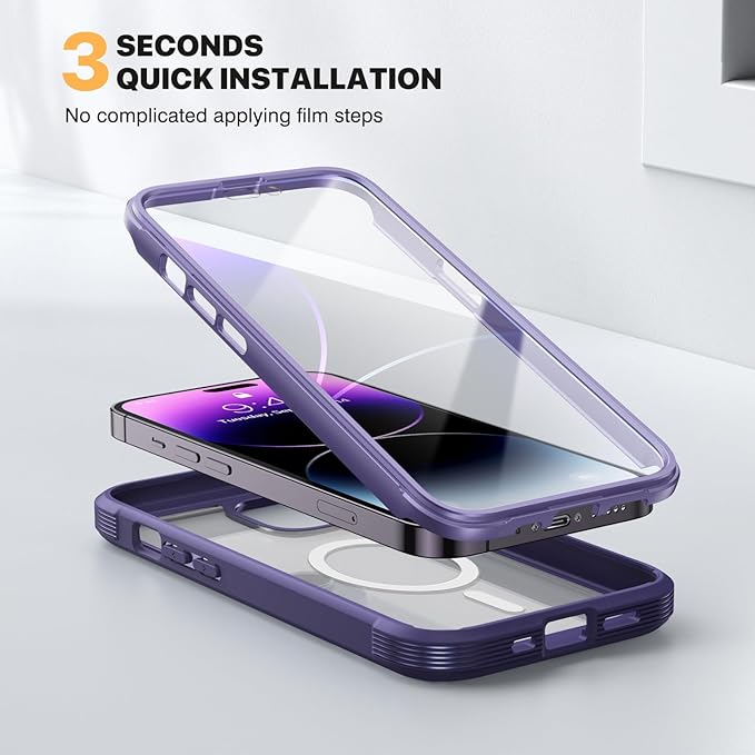 Diaclara Magnetic Designed for iPhone 14 Pro Max Case, Full Body Rugged Case with Built-in Touch Sensitive Anti-Scratch Screen Protector, with Camera Lens Protector for iPhone 14 Promax6.7 (Purple)