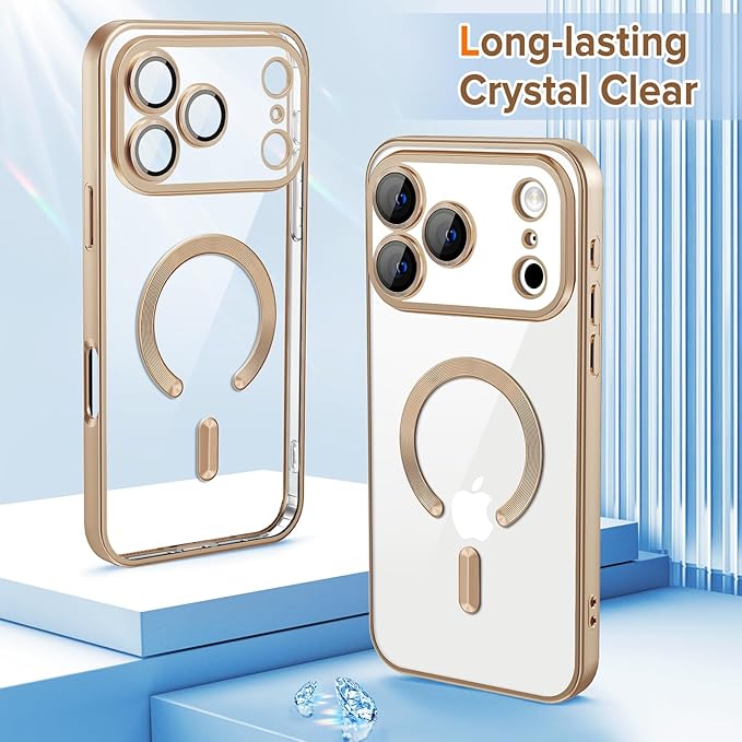 Hython Magnetic Clear for iPhone 17 Pro Case with Camera Lens Protector [Compatible with MagSafe] Luxury Plating Edge Slim Soft TPU Cover Protective Phone Case for 17 Pro 6.3", Matte Desert Brown