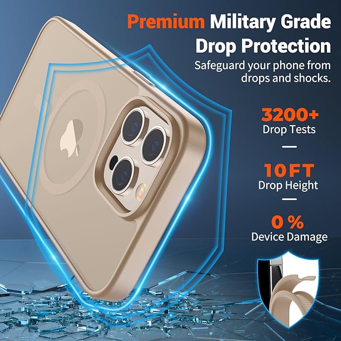 SUPFINE Magnetic for iPhone 13 Pro Max Case(Compatible with MagSafe)(Military Grade Drop Protection) Slim Translucent Matte Shockproof with Anti-Fingerprint Phone Case,Desert Gold