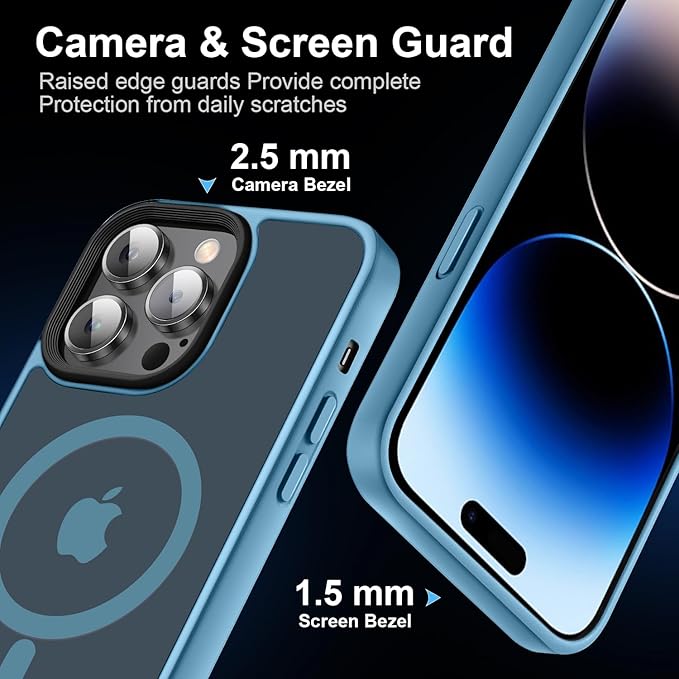 Magnetic Case for iPhone 14 Pro Max Case [10FT-Grade Drop Tested & Compatible with MagSafe] Translucent Anti-Fingerprint Anti Shockproof Protective Shell 6.7 Inch, Light Blue