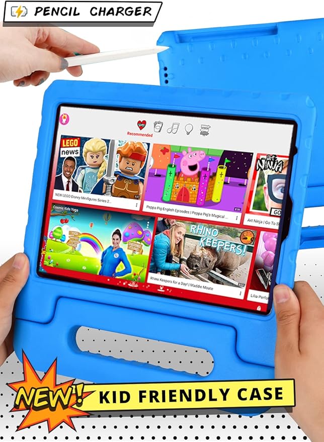 Cooper Dynamo iPad Pro 12.9 Case for Kids for iPad Pro 12.9 6th Generation Case (2022), Also Fits 5th-4th-3rd Gen (2021, 2020, 2018) | Rugged Foam, Magic Handle, Stand, Pencil Holder (Candy Blue)