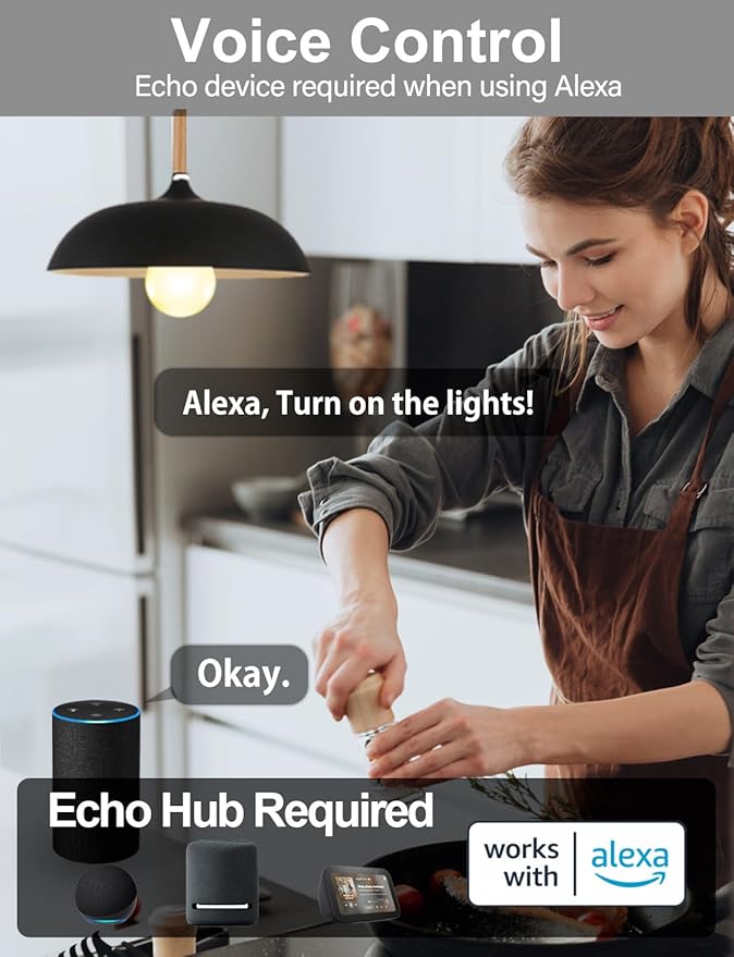 ILC Alexa Light Bulbs, 12W, Smart Light Bulb Compatible with Alexa Required Echo Device, 2700K-6000K Warm White to Daylight Turnable, A19 E26 No Hub Required (6 Packs)