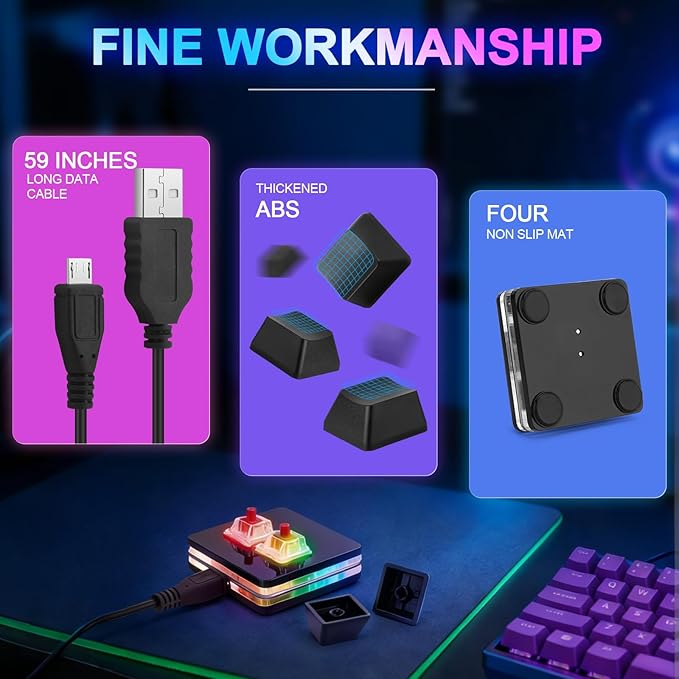 aikeec Black 2-Key OSU Hot Swap Game Keyboards USB Wired RGB Mechanical Keypad,Autonomous Programming Macro with Software Switches