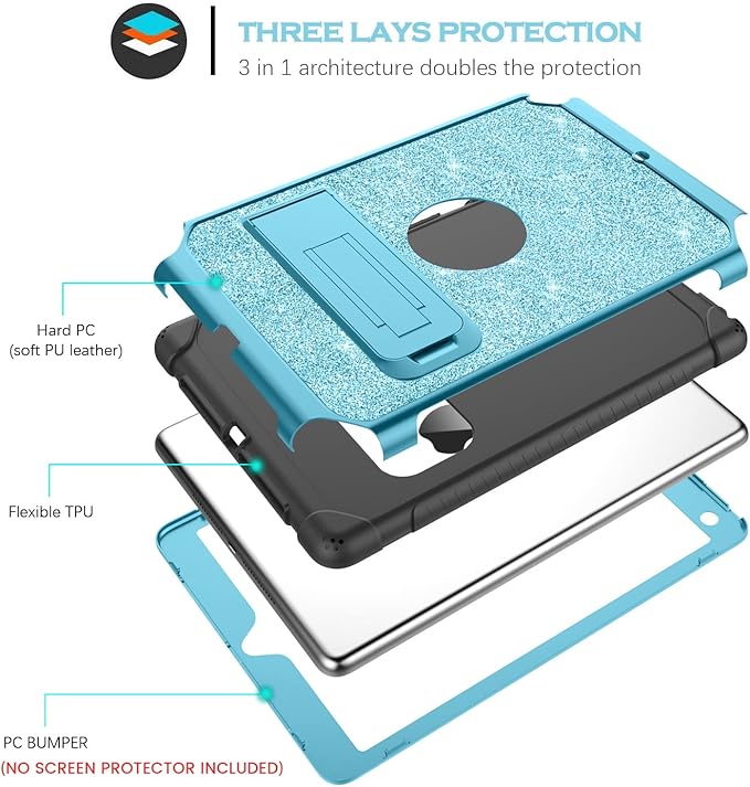 YINLAI Case for iPad 9.7 Inch,iPad 6th 5th Generation Case,iPad air 2 Case with Kickstand Holder Glitter Bling Kid Girl Women Shockproof Protective Cover for iPad 6th 5th Gen/iPad Air 2rd Gen, Blue