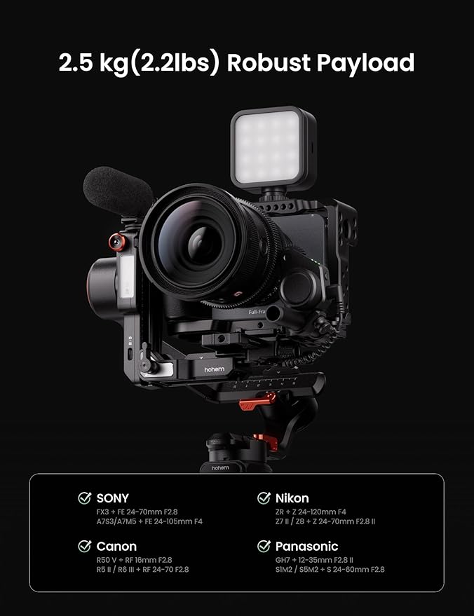 Hohem iSteady MT3 Pro 3-Axis Gimbal Stabilizer for Camera, AI Tracker with CCT/RGB Light, for Mirrorless/Pocket/Action Camera/Smartphone, Detachable Touchscreen Control, for Canon/Nikon/Sony/Fujifilm