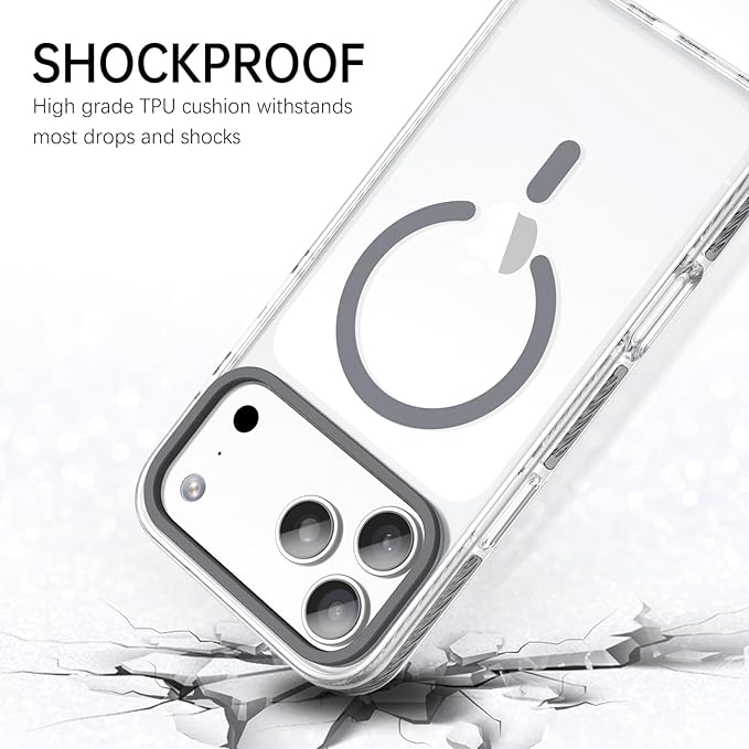 BENTOBEN Magnetic for iPhone 17 Pro 6.3" Case, Compatible with Magsafe Military Shockproof Protective Cute Transparent Slim Anti-Yellowing Phone Case for iPhone 17 Pro Cover, Clear Gray