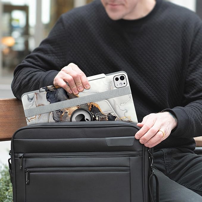 Fintie Rotating Case for iPad Pro 13-inch (M5) 2025 / (M4) 2024 with Pencil Holder - 360 Degree Swiveling Protective Stand Cover with Auto Wake/Sleep, Cloudy Marble
