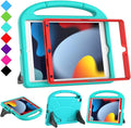 Kids Case for iPad 10.2 & 10.5, iPad 9th/8th/7th Generation 10.2" 2021 2020 2019 Case with Screen Protector, iPad Air 3rd Gen/Pro 10.5 inch Protective Cover with Handle Stand, Cyan&Red