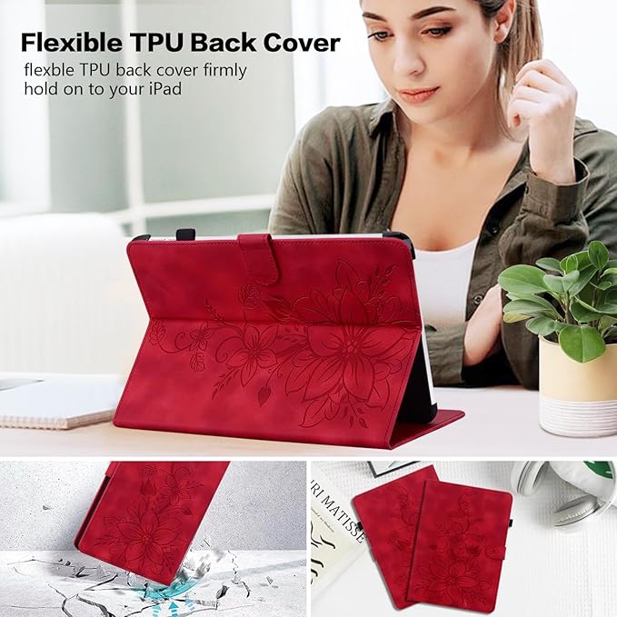 Case for iPad Pro 11 Inch (M5) 2025 / (M4) 2024, Auto Wake/Sleep Supports Pencil Pro and Pencil(USB-C) Magnetic Clasp Stand, Red