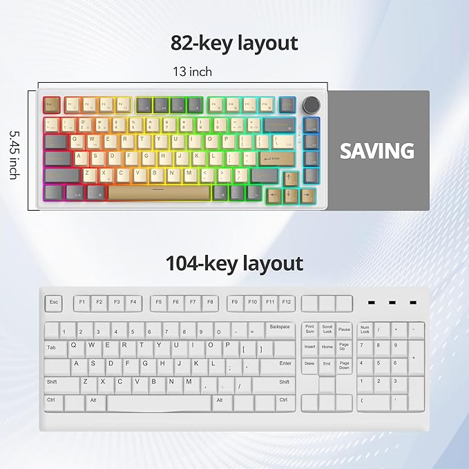 75% Wired Gaming Keyboard, Hot Swappable Gasket Mount, White Switch, 82 Keys TKL Mechanical Keyboard, NKRO Creamy for PC Laptop Windows Gamer (Glimmer)