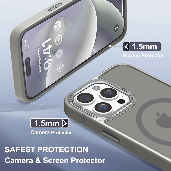Newfuture Upgraded Magnetic for iPhone 15 Pro Max Case [Compatible with Magsafe] [Mil-Grade Protection], Pocket-Friendly, Slim Translucent Phone Case Cover for iPhone 15 Pro Max 6.7", Titanium Gray
