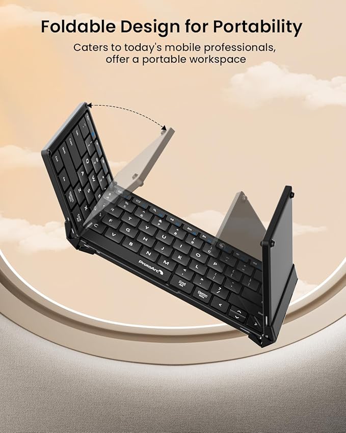 ProtoArc Foldable Bluetooth Keyboard, XK01 Full-Size Portable Wireless Keyboard for Travel, 105 Keys, 0.65" Keycaps, Multi-Device Sync for iPad Tablet Smartphone Laptop PC Windows iOS Android, Black