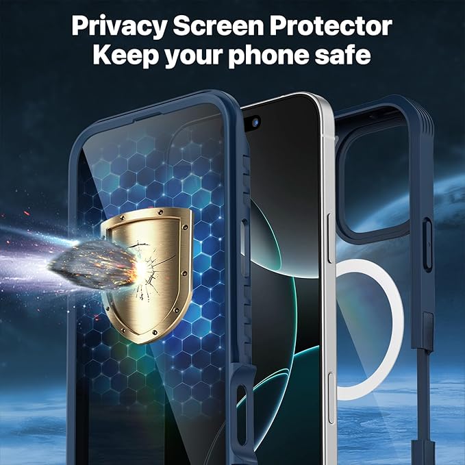 CENHUFO Magnetic Privacy for iPhone 16 Pro Max Case [Compatible with Magsafe] Full Body Phone Case Built-in 9H Tempered Glass Privacy Screen Protector Camera Lens Protector, Shockproof Cover -Blue