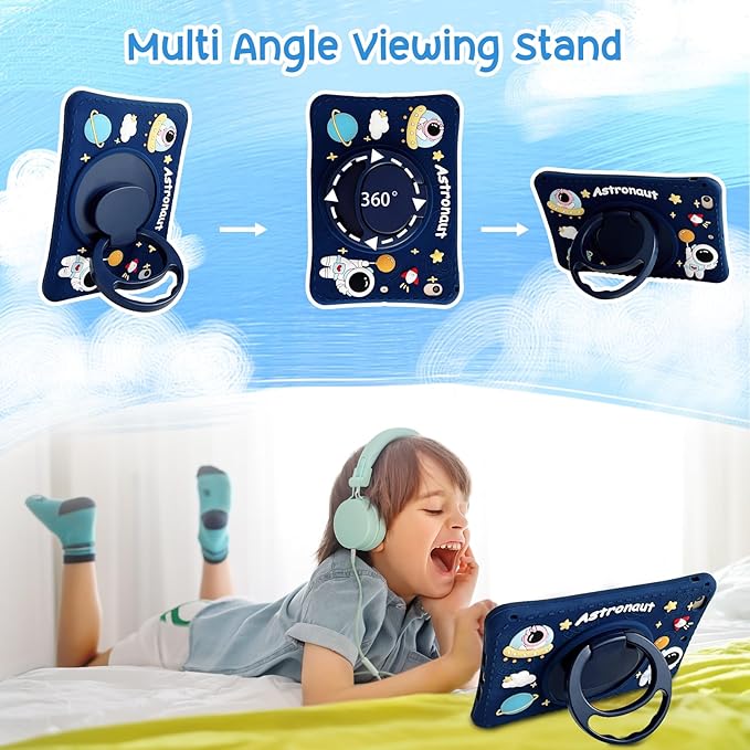 Kids Case for Apple iPad A16 11" 11th 10th Gen 10.9" 2025 2022,Cute Design EVA Kickstand Heavy Duty Shockproof Kids Friendly Bumper Case with Shoulder Strap Cover for iPad 11th 10th Gen,Blue Astronaut