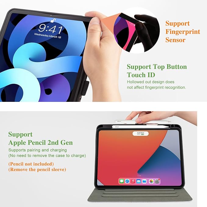 Vimorco for iPad Air M4/M3/M2 11 Inch Case 2026/2025/2024, for iPad Air 5th/4th Gen Cases 10.9-inch, for iPad Pro 11 Inch Case 4th/3rd/2nd/1st Generation, Pencil Holder/Hand Strap/Pocket, Garden