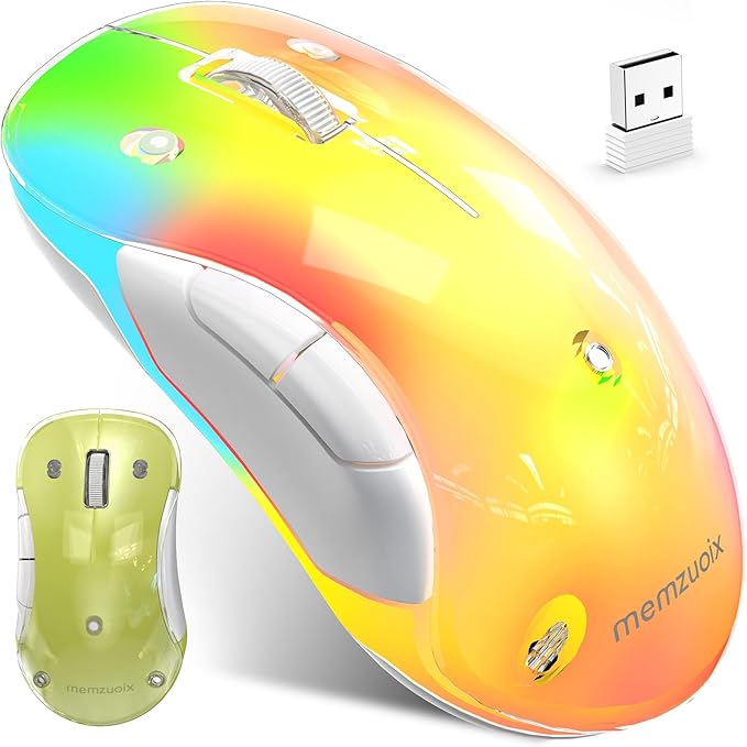 memzuoix 2.4G LED Wireless Mouse, Rechargeable Ergonomic Mouse with Detachable Cover, 1400 DPI Portable Optical Computer Mouse with USB Receiver for Laptop, PC, Desktop and MacBook, 5 Buttons-Yellow