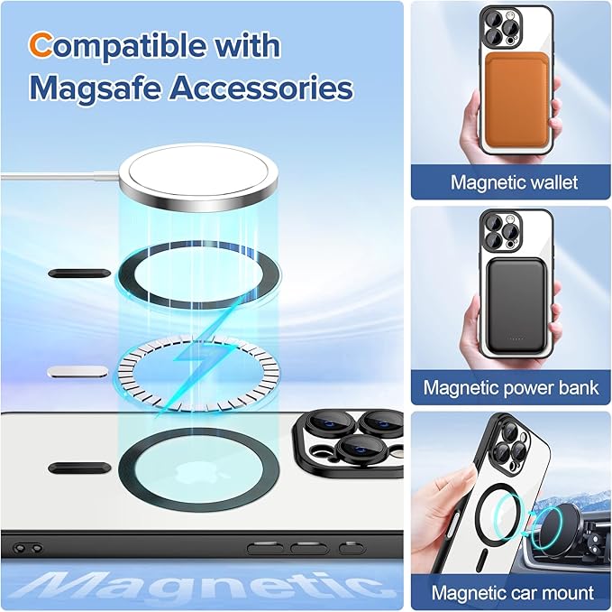 Hython Magnetic Clear for iPhone 16 Pro Max Case with Camera Lens Protector [Compatible with MagSafe] Plating Edge Slim Soft TPU Cover Protective Phone Case for iPhone 16 Pro Max 6.9", Matte Black