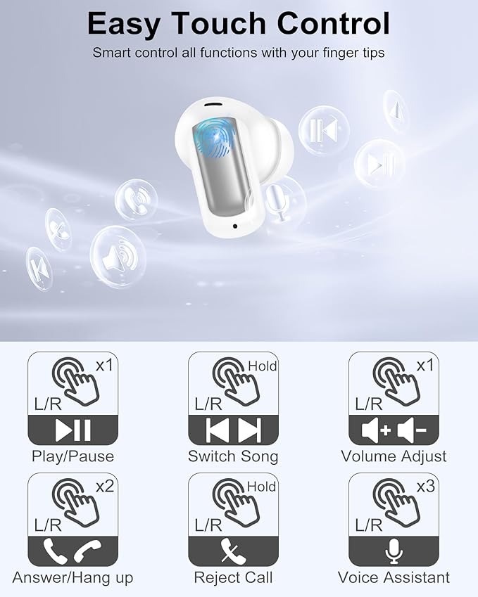 Bluetooth Earbuds for iPhone 17 Pro Max 17e 17Pro Air 16e 16 15Plus 14 13 Mini Noise Cancelling Wireless Ear Buds in-Ear Headphones Ear Phones HiFi Stereo Wireless Earphones EarPods Air Pods for Sport