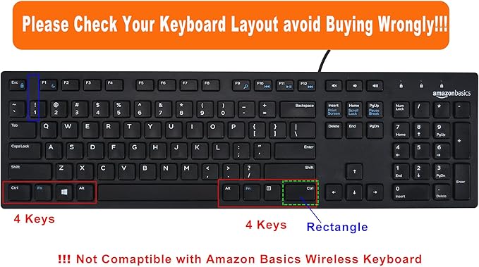 DAMMOMKO Keyboard Cover Skin Compatible with Amazon Basics Wired QWERTY Keyboard with Low-Profile Keys, US QWERTY Layout, Black