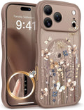 GVIEWIN for iPhone 17 Pro Max Case Compatible with MagSafe [Curly Wave Edge][Full Camera Protection] Floral Translucent Shockproof Magnetic Women Phone Case for 17 Pro Max, Autumnflit/Brown
