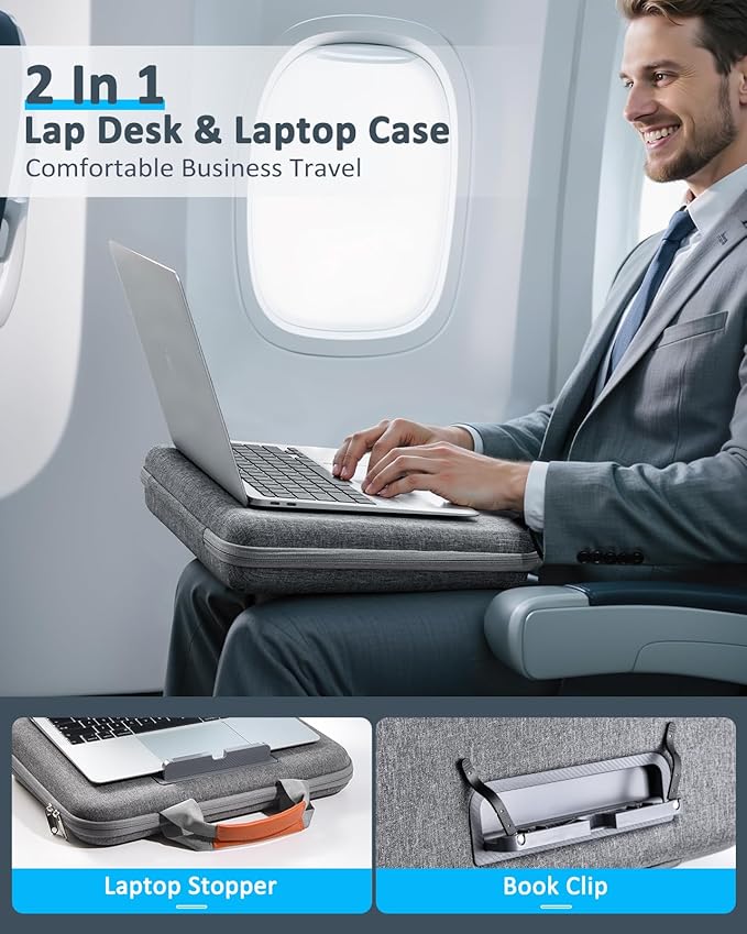 Hard Laptop Case 14 Inch for HP Dell Lenovo ASUS Acer - 2 in 1 Laptop Sleeve & Lap Desk with Stopper and Book Clip - Shockproof Waterproof 15.3 MacBook Air M4 M3 Case - Gray