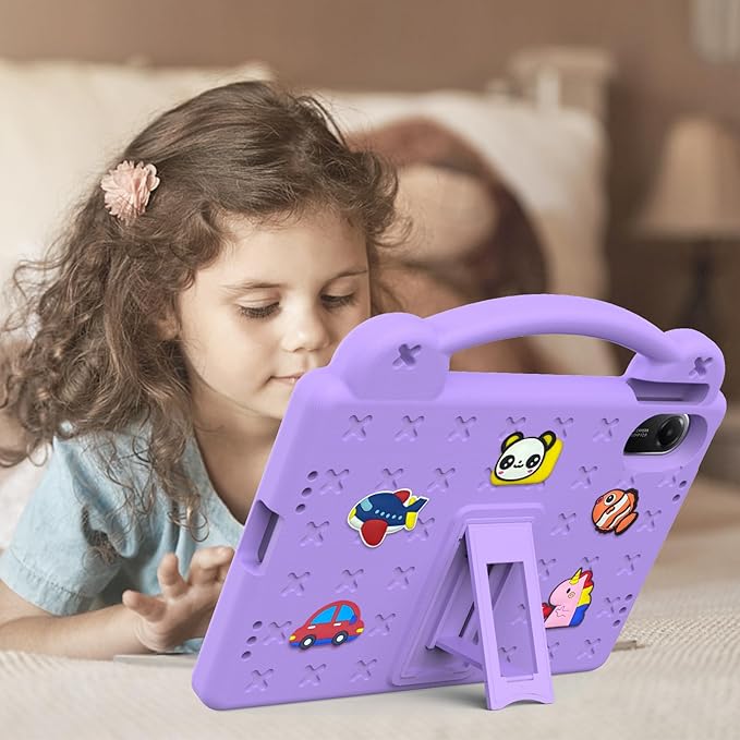 AKABEILA Compatible with Xiaomi Redmi Pad 2 2025 11 inch Tablet Case, Kids Friendly Universal Lightweight Shockproof Protective Case with Shoulder Strap & Stand Handle Light Purple
