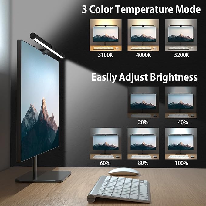 OOWOLF Monitor Light Bar, Ra90 Computer Monitor Lamp for Eye Caring, USB Reading Lamp Task Lamp, Dimmable Light Bar with Memory, No Glare Space Saving Home Office 16.20" 1-Pack