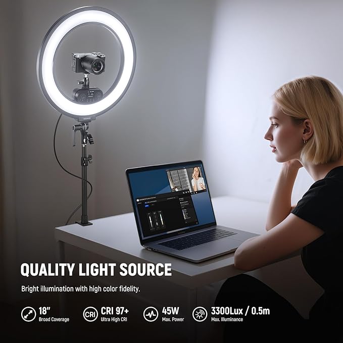 NEEWER RL45B 18" Edge Lit Desk Ring Light for Phone Camera Laptop LED Lighting Kit Phone Holder Desktop Stand Ball Head Mount Video Conference Webcam Recording Zoom Call Streaming Makeup Selfie
