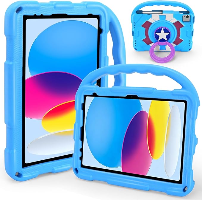 Case for iPad Air 11-inch M3 (2025)/M2 (2024), iPad Air 5th (2022)/4th Gen (2020) 10.9 Inch,iPad A16 11th Gen 2025/iPad 10th Gen 2022,Shockproof Lightweight Cover with Stand Convertible Handle.Blue