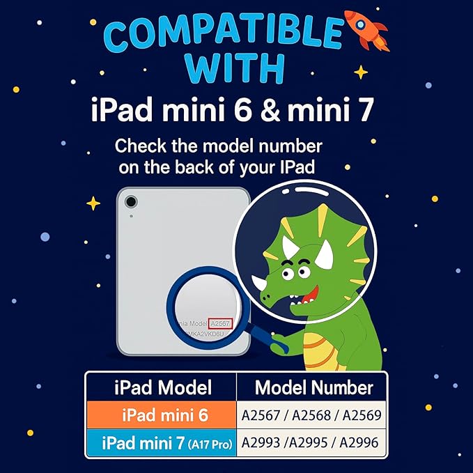 Kids Protective Case for Apple iPad mini 7 (A17 Pro) 2024 / Mini 6 (A15) 2021, 8.3 Inch Silicone Dinosaur Cover for iPad mini 7th & 6th Generation with Stand for Boys