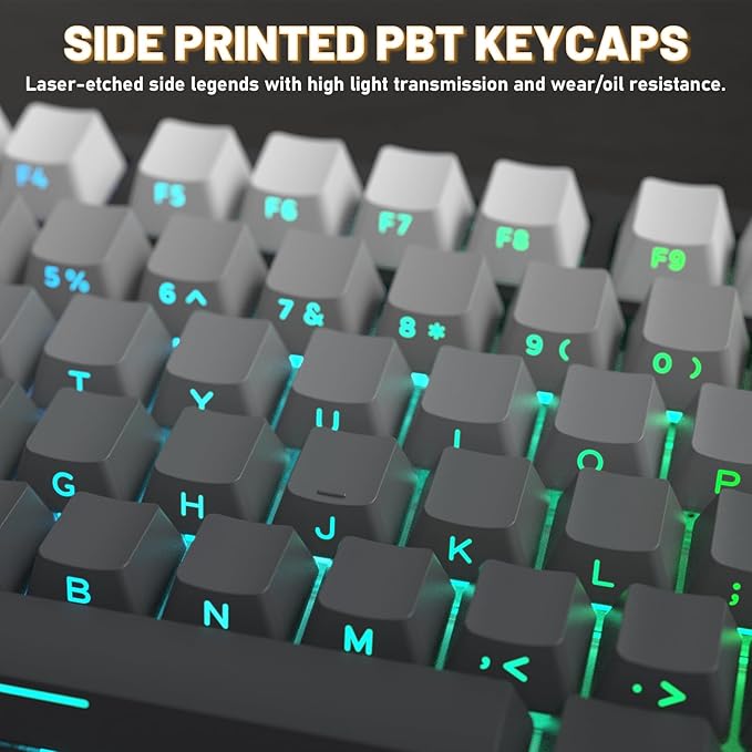 Attack Shark X820Ultra Wireless 75% Mechanical Gaming Keyboard with Screen & Knob Hot Swappable 2.4GHz/BT/Wired RGB Backlit Gasket Mount Side Print PBT Keycap QMK Web Driver Gift Switch-Moonnight