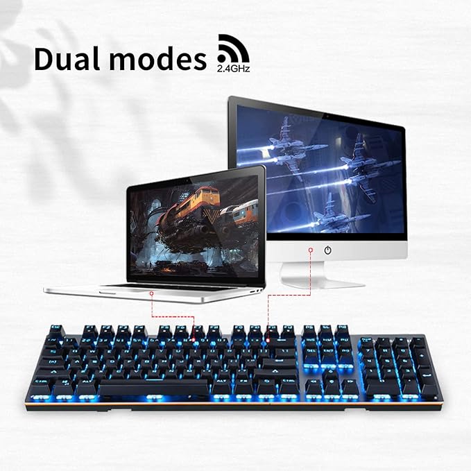MOTOSPEED 2.4GHz Wireless/USB Wired Mechanical Keyboard 104Keys Led Backlit Brown Switches Gaming Keyboard for Gaming and Typing,Compatible for Mac/PC/Laptop